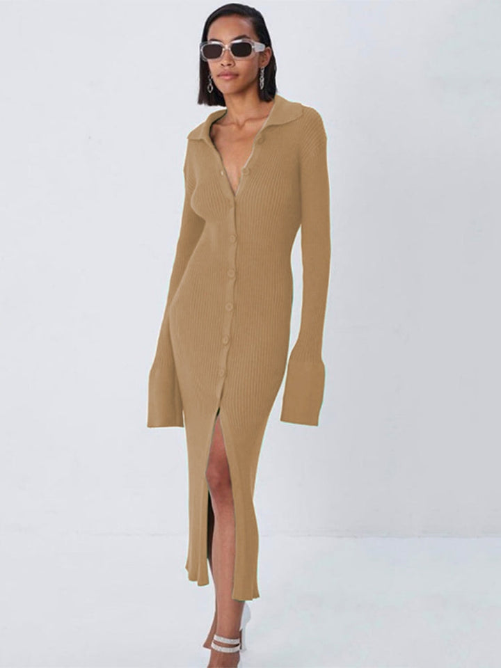 Long Cardigan Knit V-Neck Sweater Dress