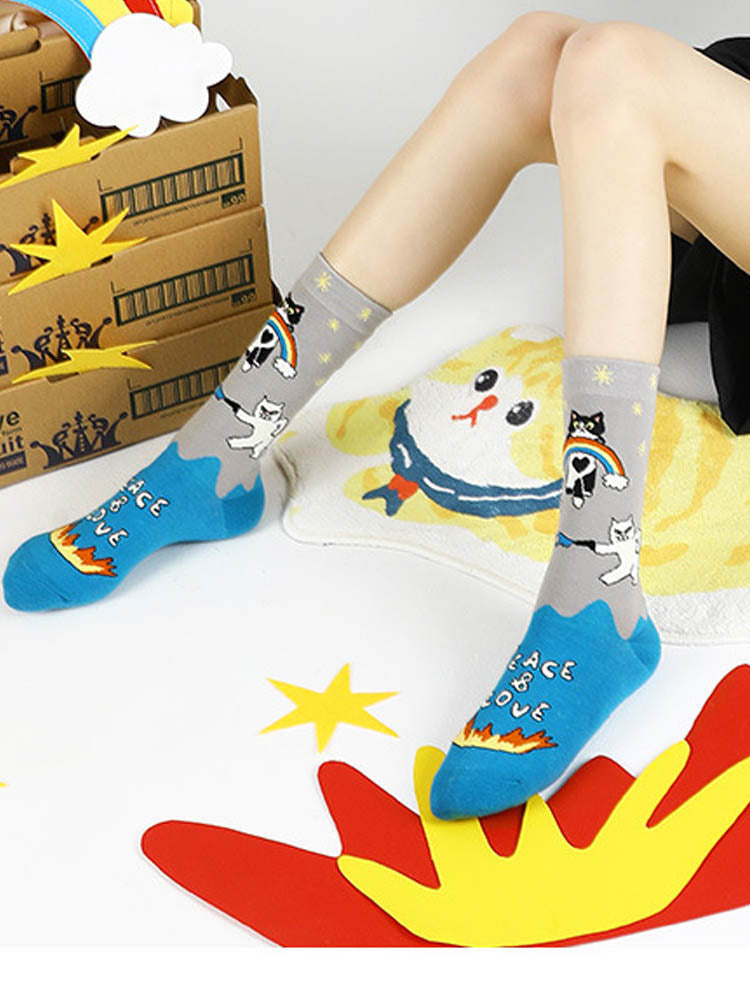 Cute Cartoon Meow Meow Mid-Calf Socks