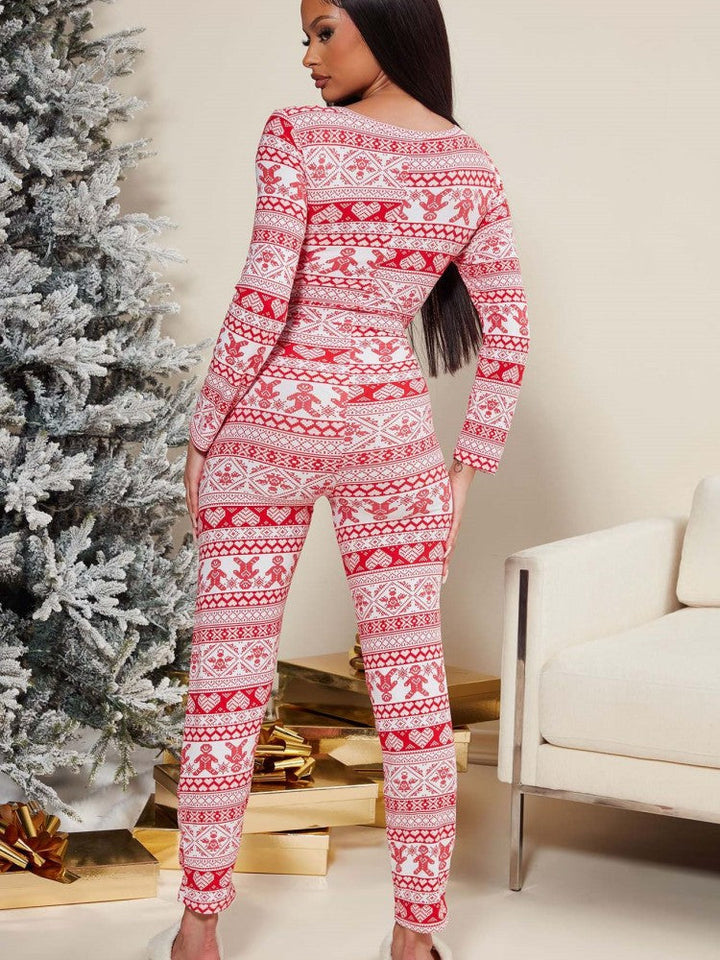 Christmas Print Long Sleeve Jumpsuit