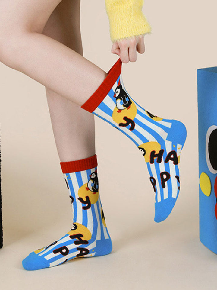 Cute Cartoon Penguin Polka Dot Socks