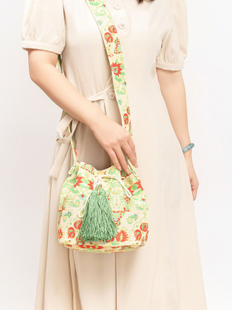 Painettu Canvas Crossbody Barrel Bag