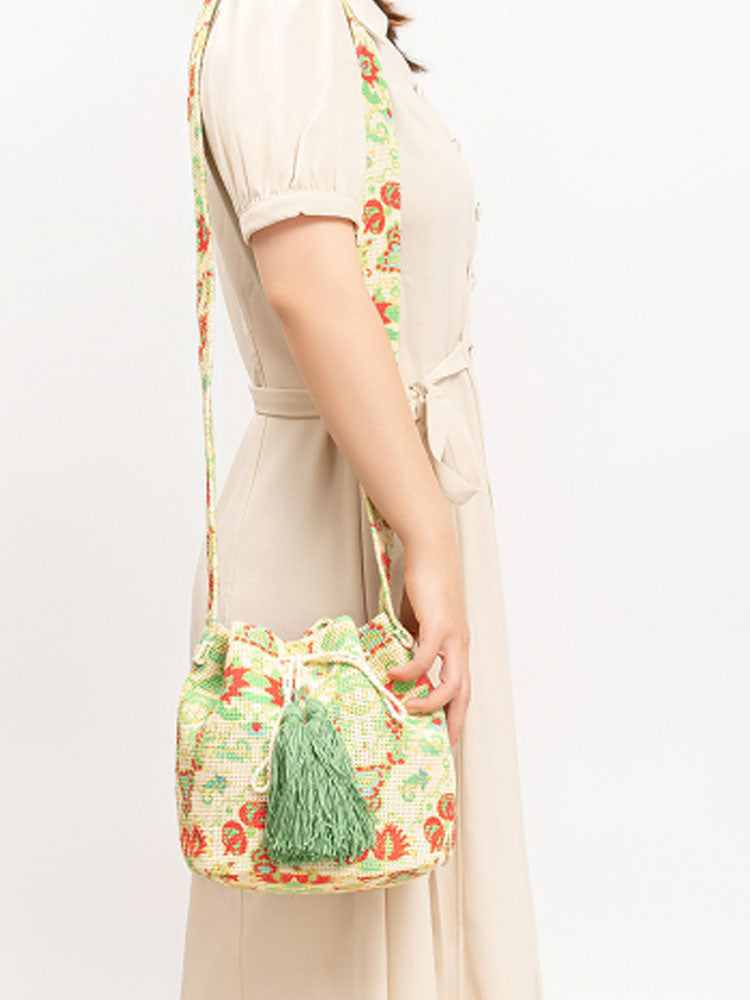 Painettu Canvas Crossbody Barrel Bag