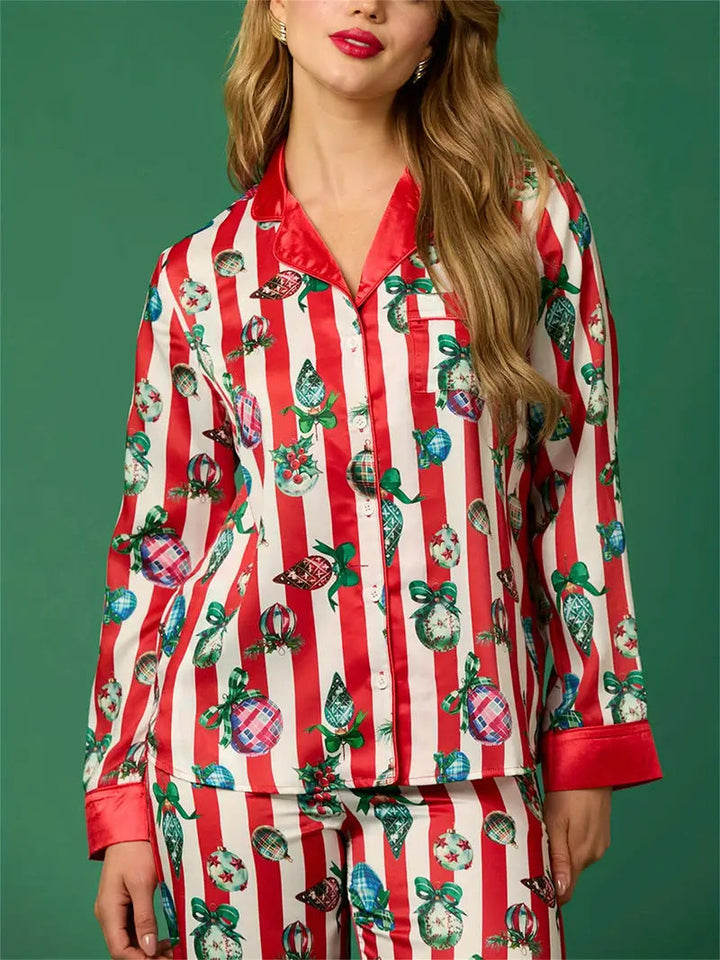 Christmas Festive Stripe Print Pajama Set