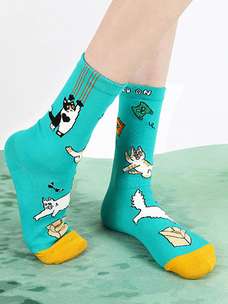 Chaussettes mi-mollet mignonnes Meow Meow de dessin animé