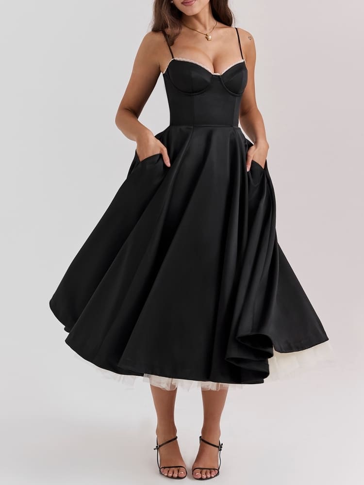 Vestido Midi em Tule Preto