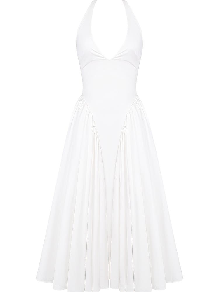 Witte katoenen halter midi-zonnejurk