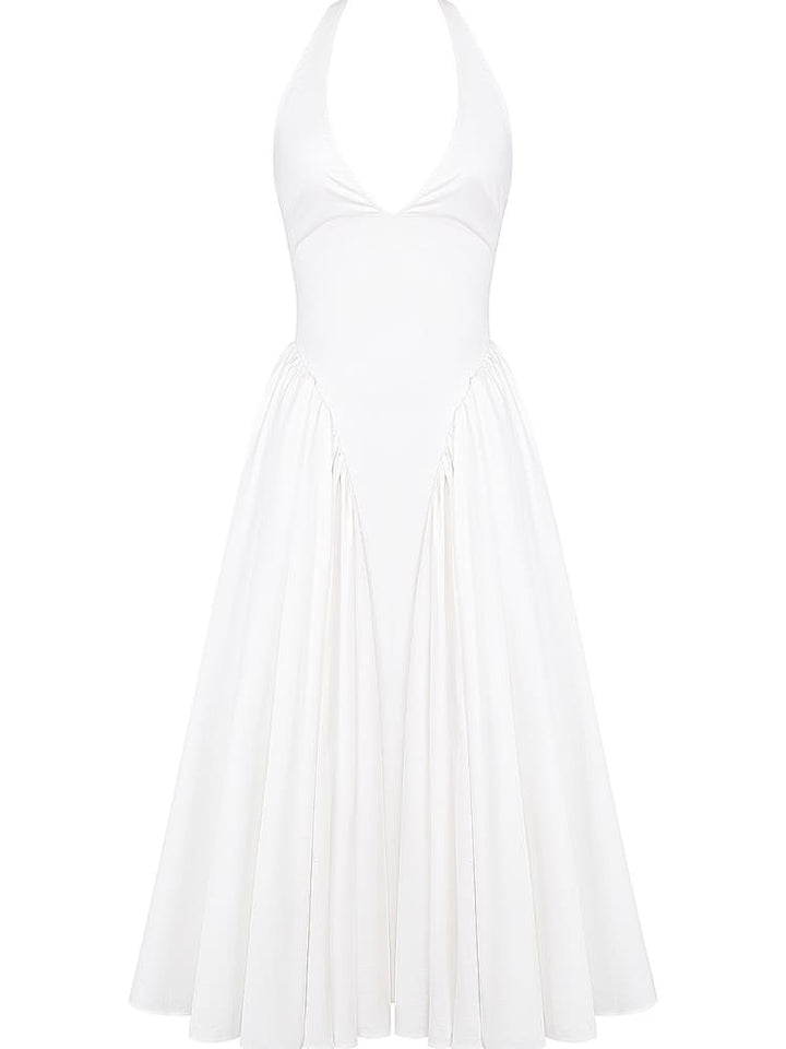 Witte katoenen halter midi-zonnejurk