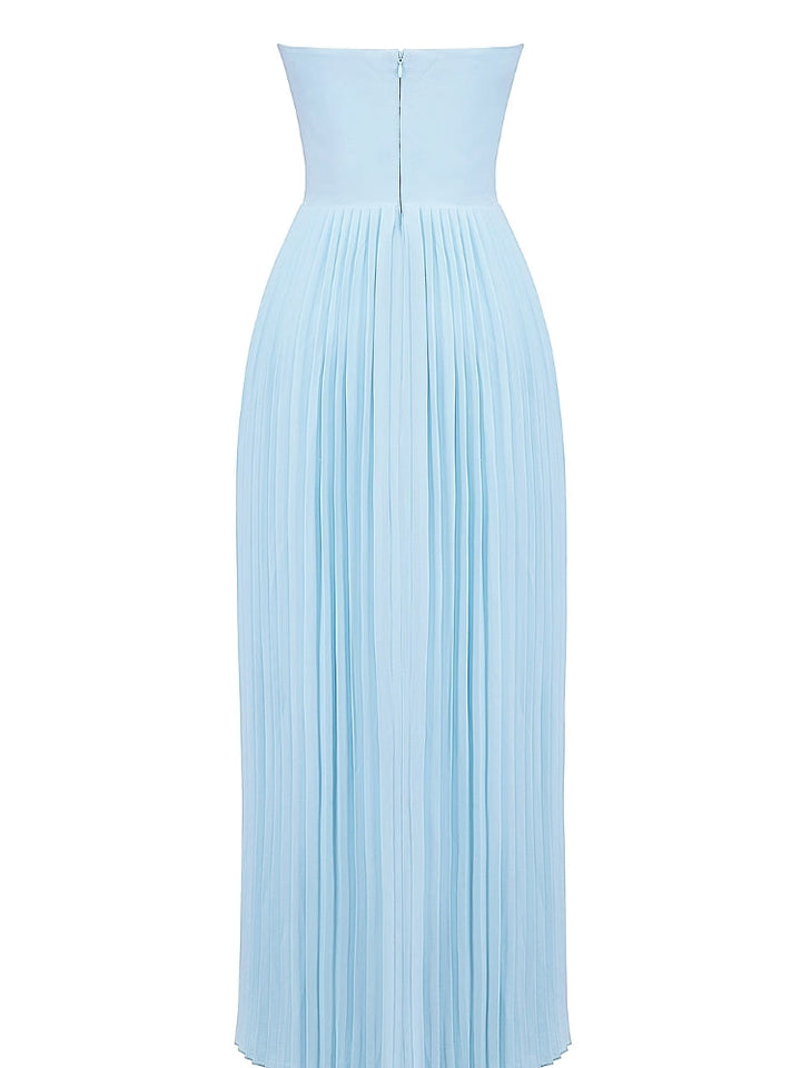 Ocean Blue Pleated Maxi Dress