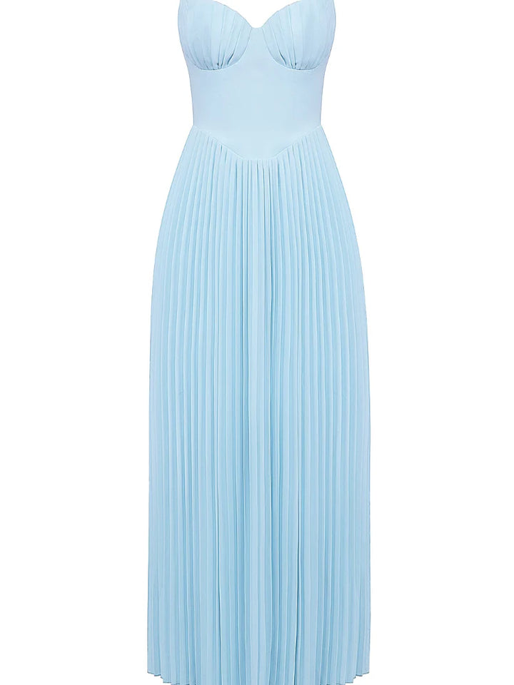 Ocean Blue Pleated Maxi Dress