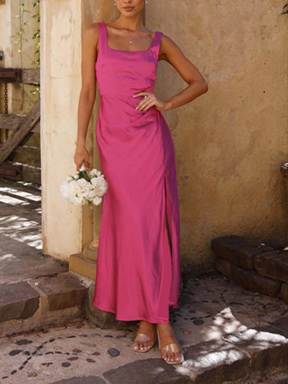 Summer Halter Satin Bridesmaid Prom Maxi Mekot