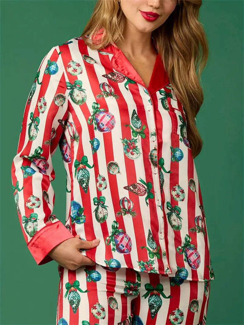 Christmas Festive Stripe Print Pajama Set