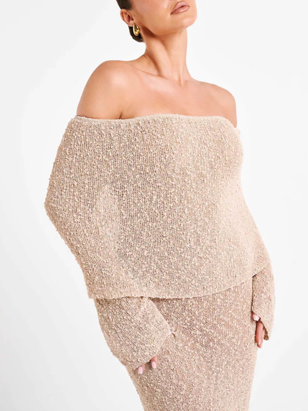 Off Shoulder Boucle Maxikjole