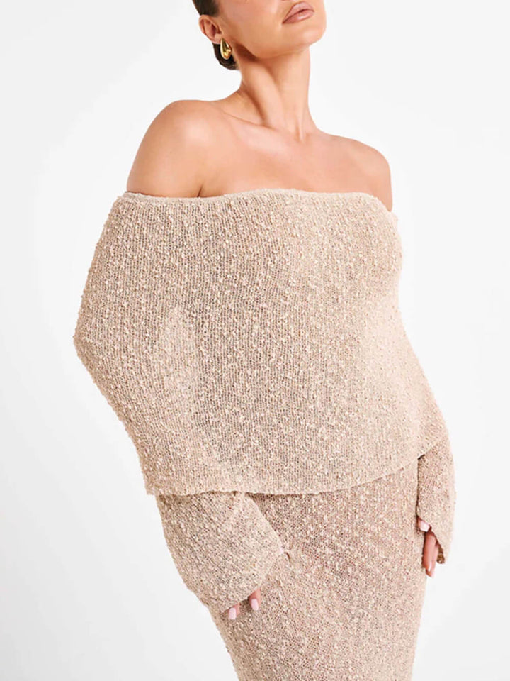 Off Shoulder Boucle Maxiklänning