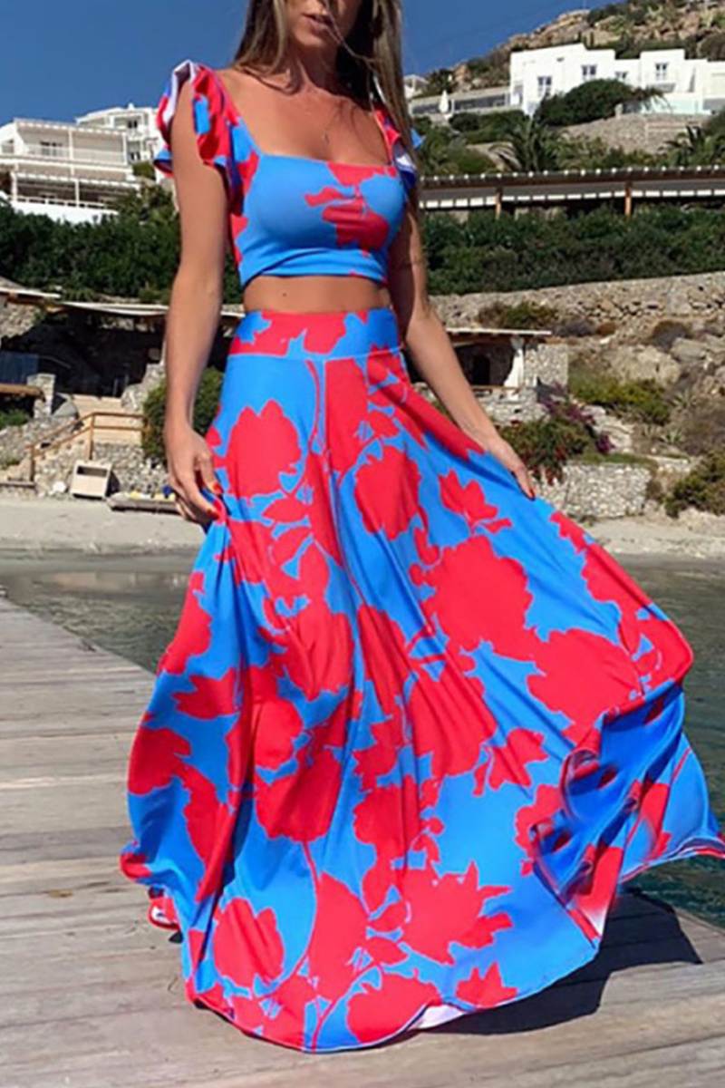 Fashion Print Sexy Swing Skirt Set