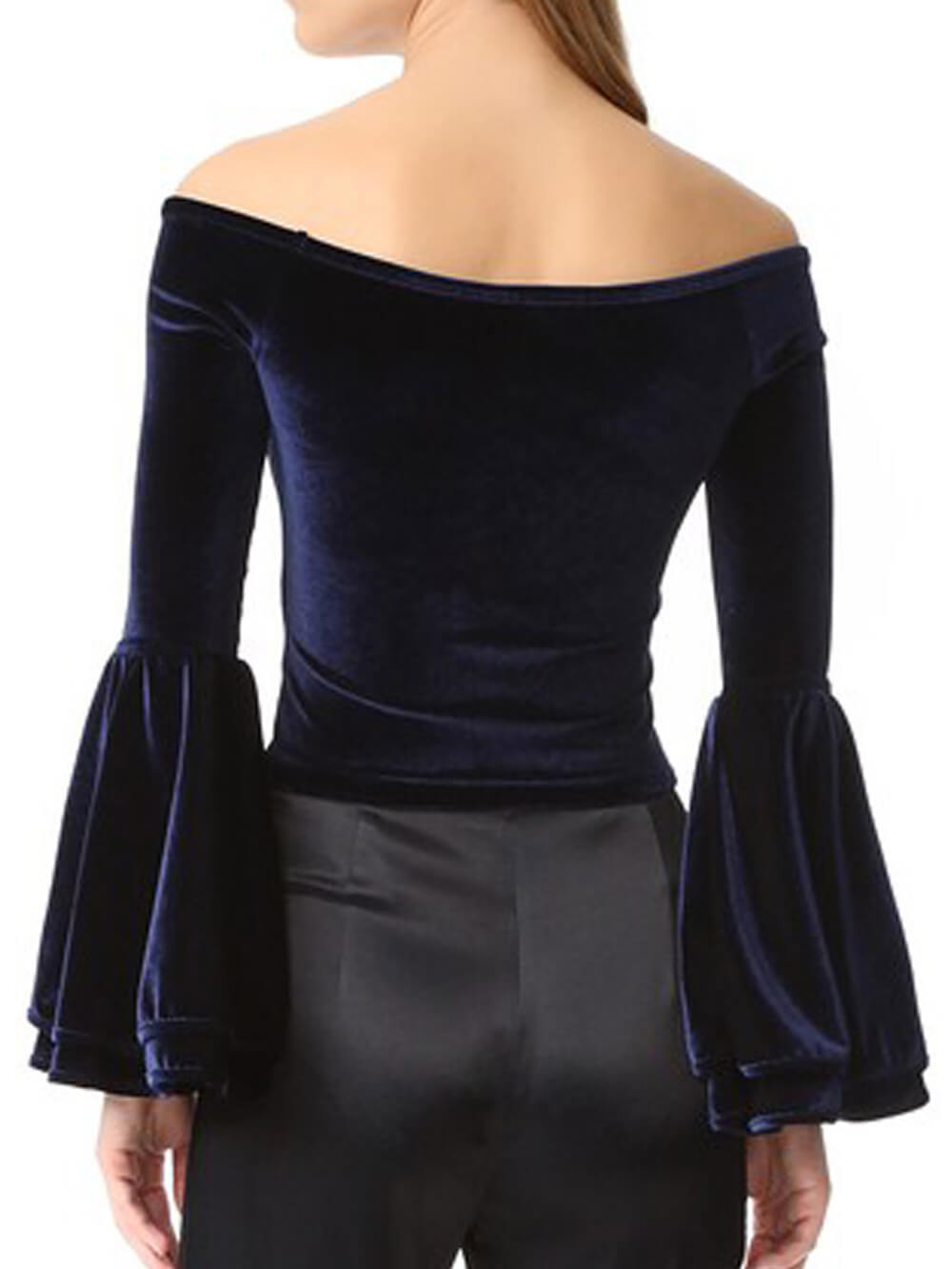 Off-Shoulder Off-Shoulder Velvet Bell-Sleeve -paita