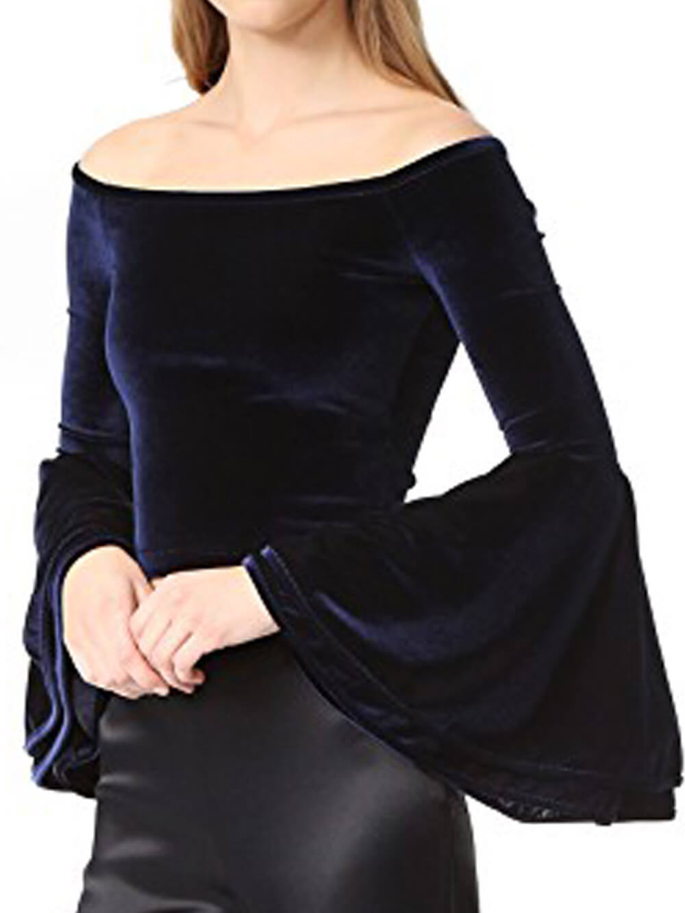 Off-Shoulder Off-Shoulder Velvet Bell-Sleeve -paita