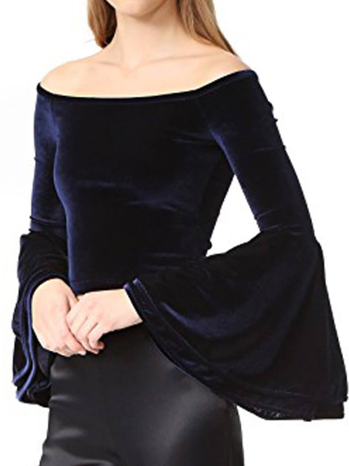 Off-Shoulder Off-Shoulder Velvet Bell-Sleeve -paita