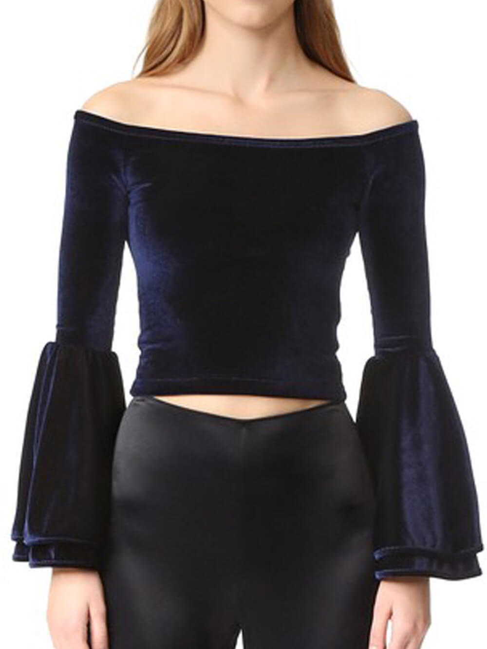 Off-Shoulder Off-Shoulder Velvet Bell-Sleeve -paita