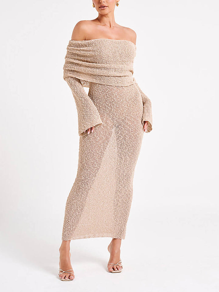 Off Shoulder Boucle Maxikjole