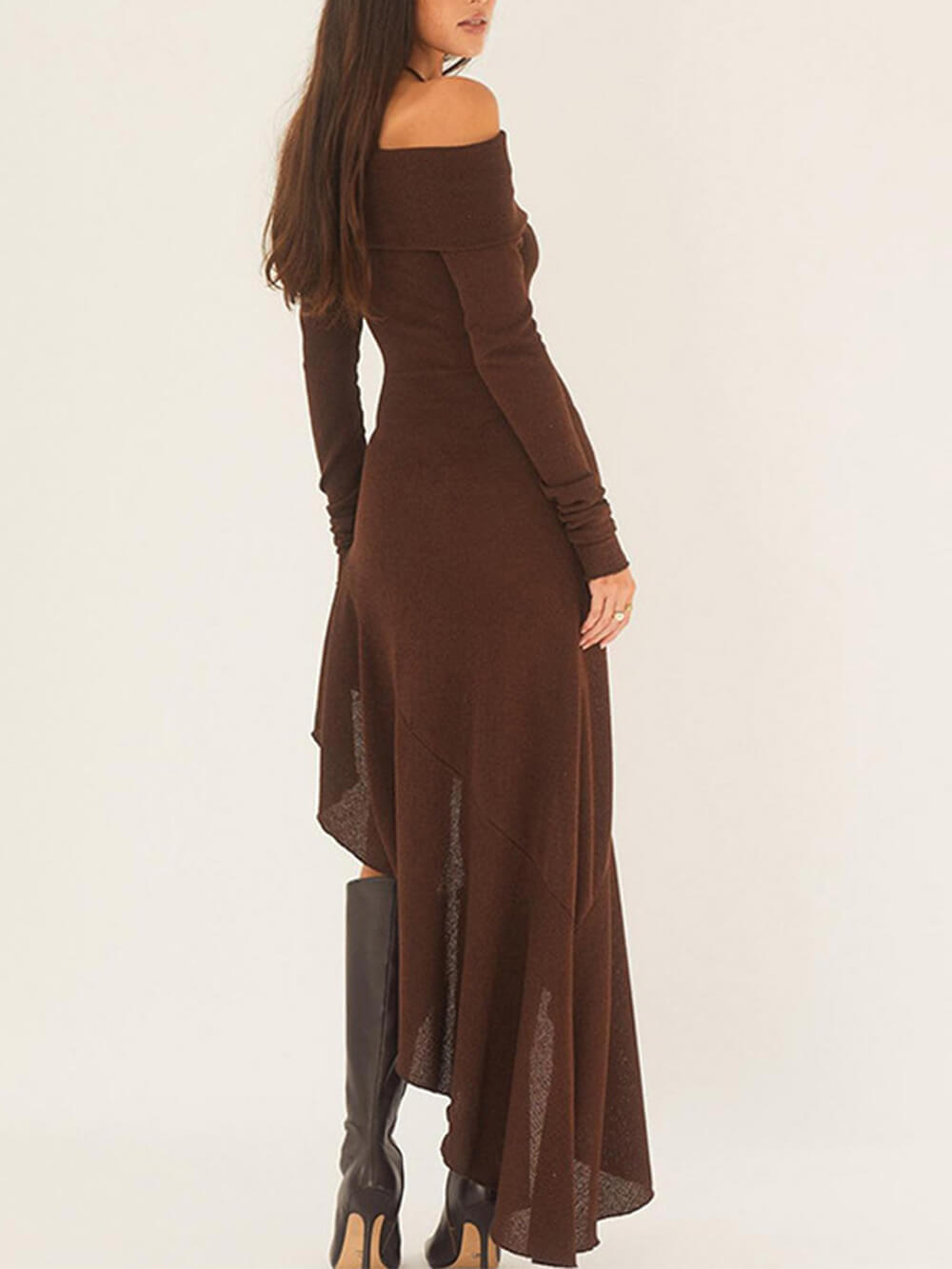 Bateau Neck Long Sleeve Maxi Kleed