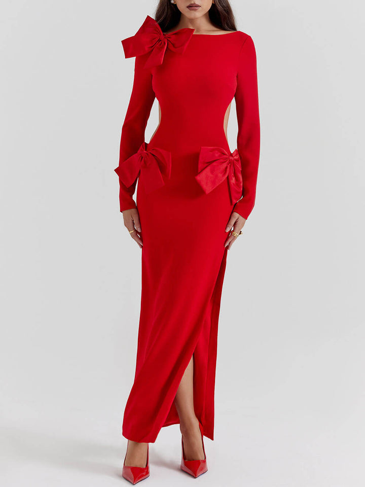 Robe longue rouge à nœud