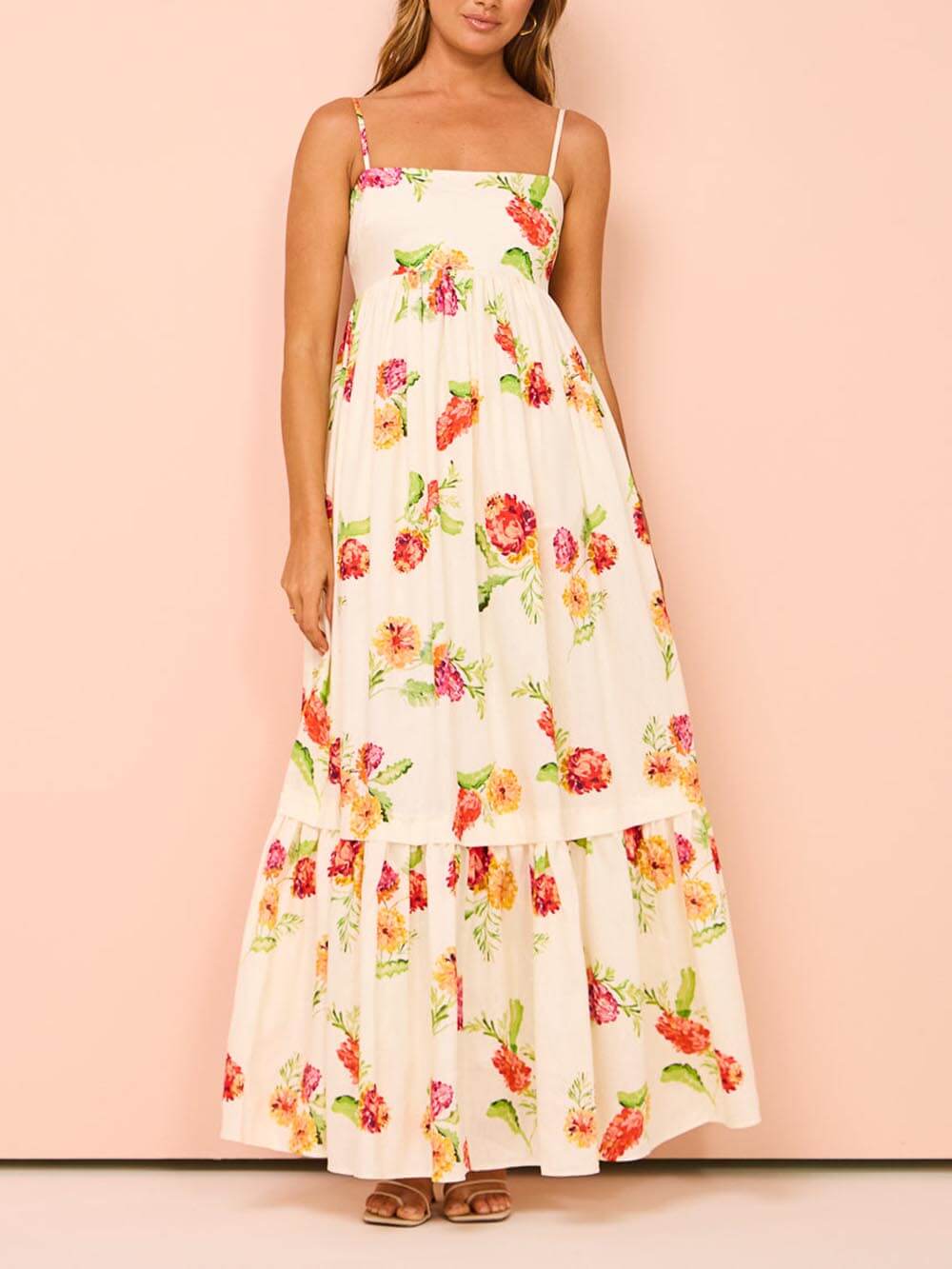 Unik Floral Print Halter Backless Extra Maxi Dress