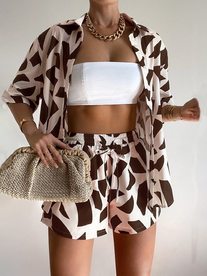 Eenzegaarteg Zebra Print Loose Shirt Shorts Set