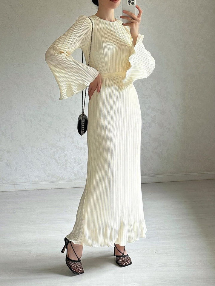 Pleated Bell Ärmelt Maxi Kleed