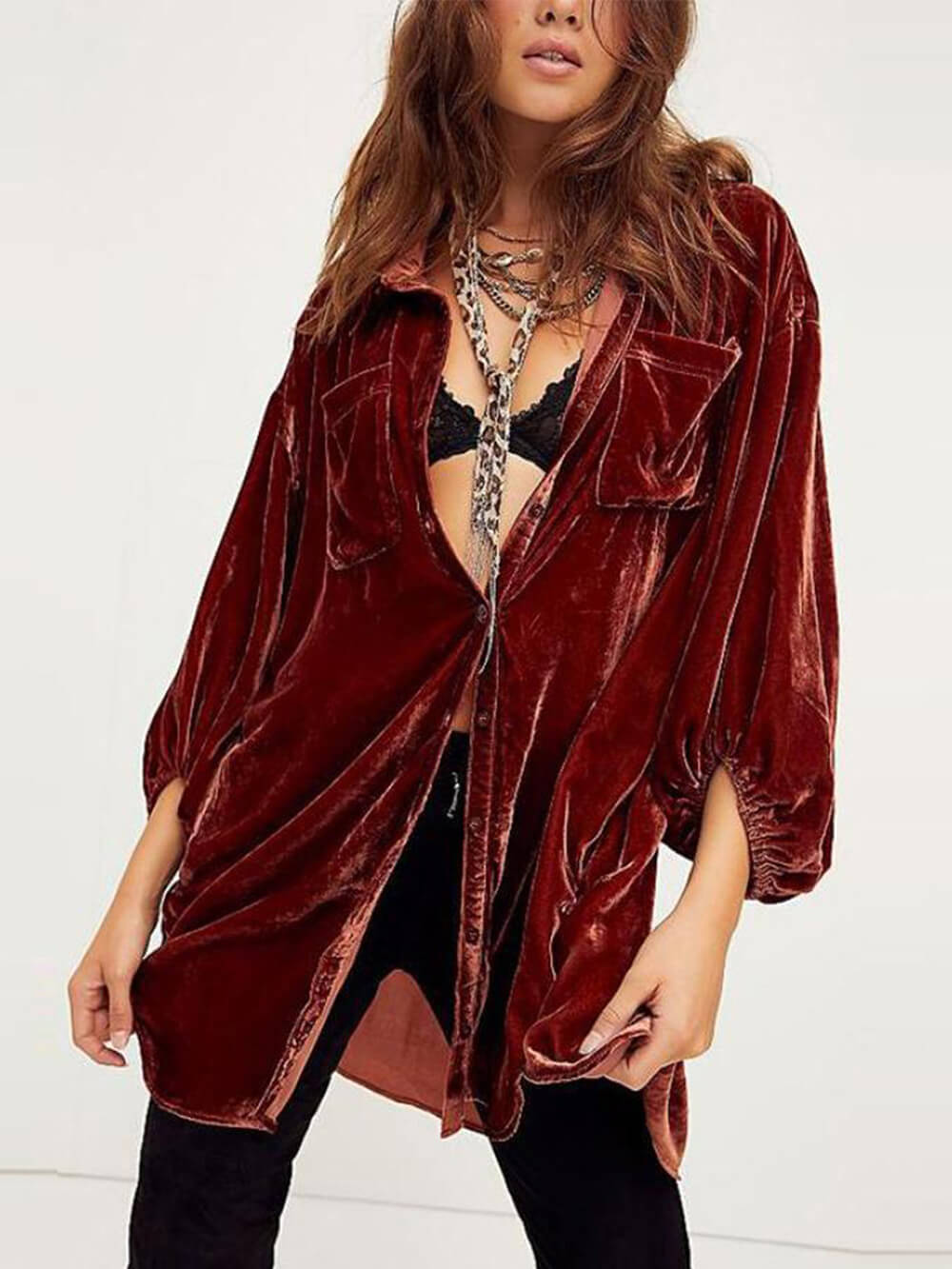 Velvet Loose Ballon Sleeve Shirt