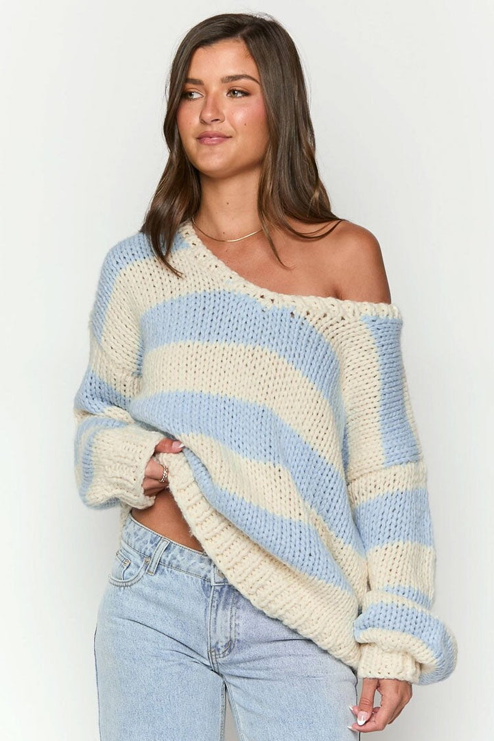 Off-shoulder Striped Sweater