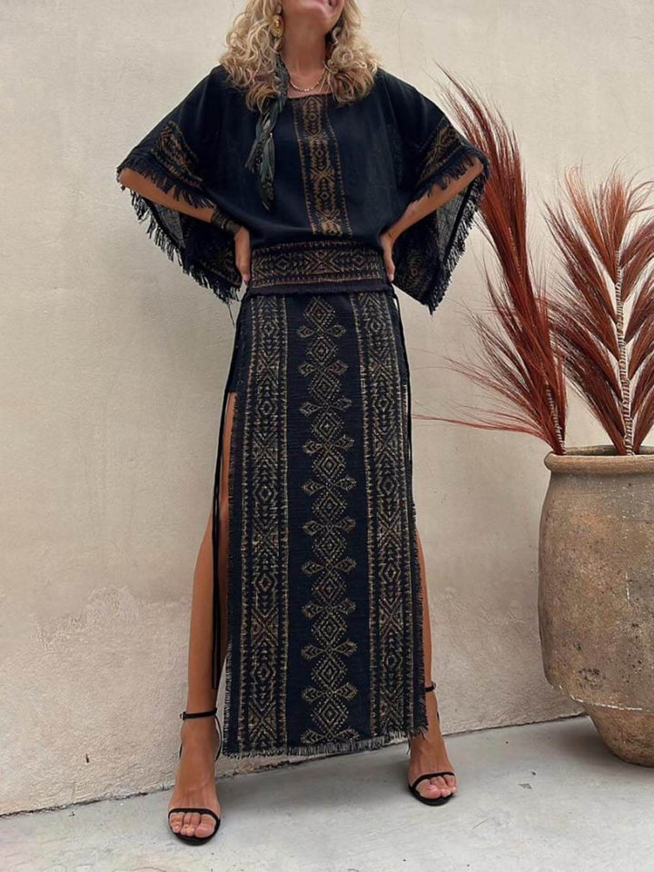 Ethnic print Patchwork Πλαϊνό Lace-Up Maxi Φούστα-Σετ