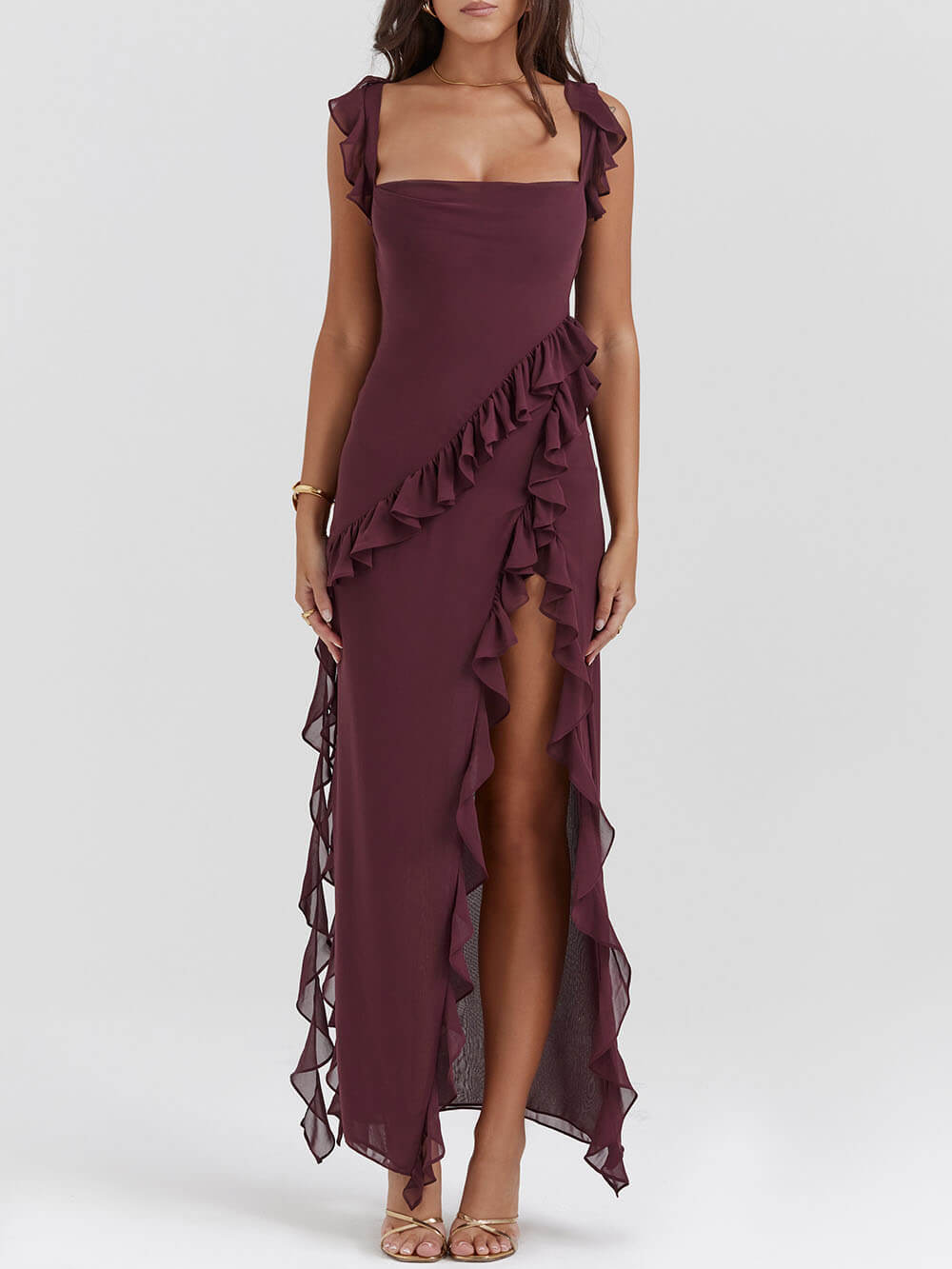 Mulberry Ruffle Maxi Kleed