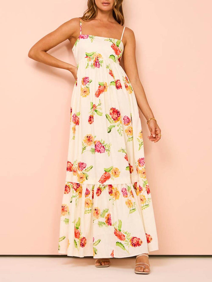 Unik Floral Print Grime Backless Extra Maxi Dress