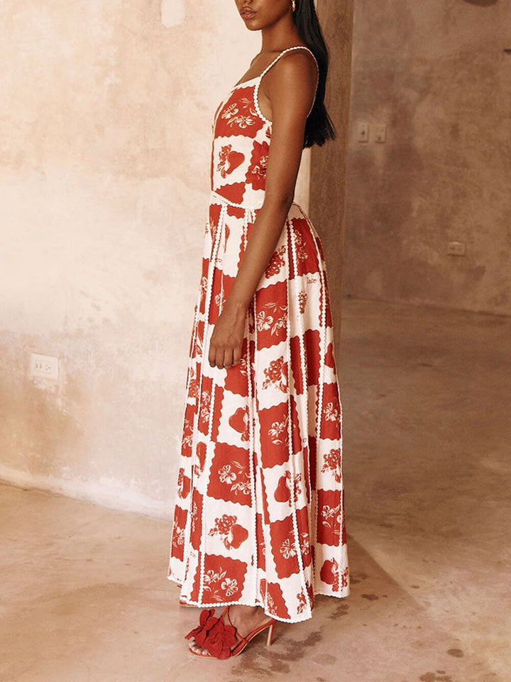 Floral Trim Unik Printed One Shoulder Flared Maxi Dress