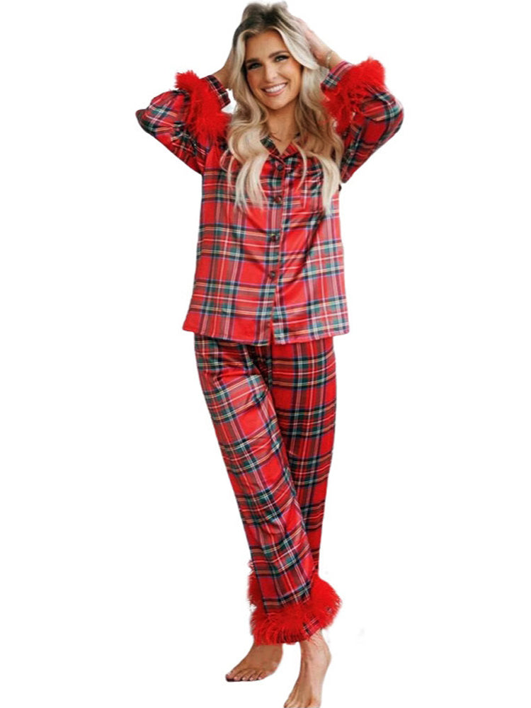 Plaid Print Satin Pajama Set