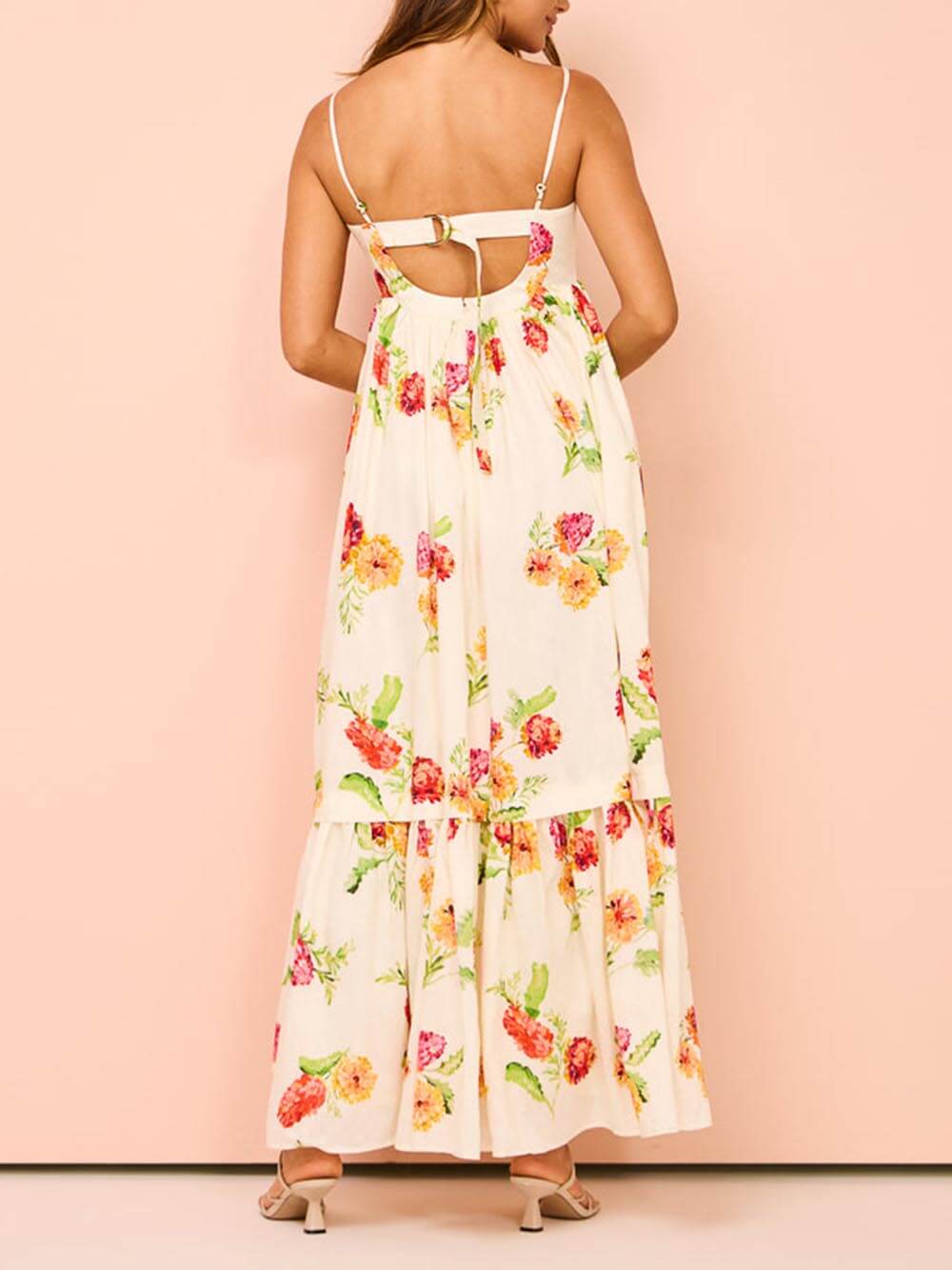 Unieke bloemenprint halter backless extra maxi-jurk