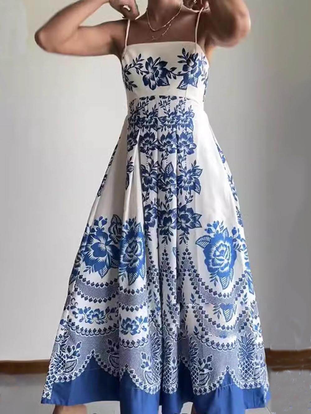 Vestido miaxi suelto con estampado étnico floral y espalda fruncida