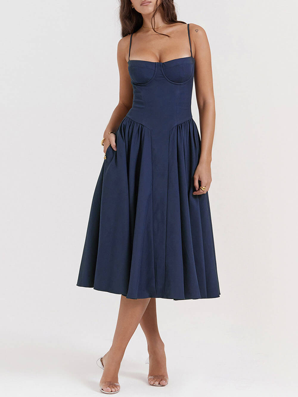 V-Hals Strapless Midi Kleed