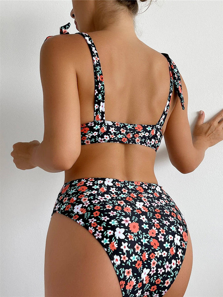 Set bikini floral cu nasturi cu bretele imprimate sexy