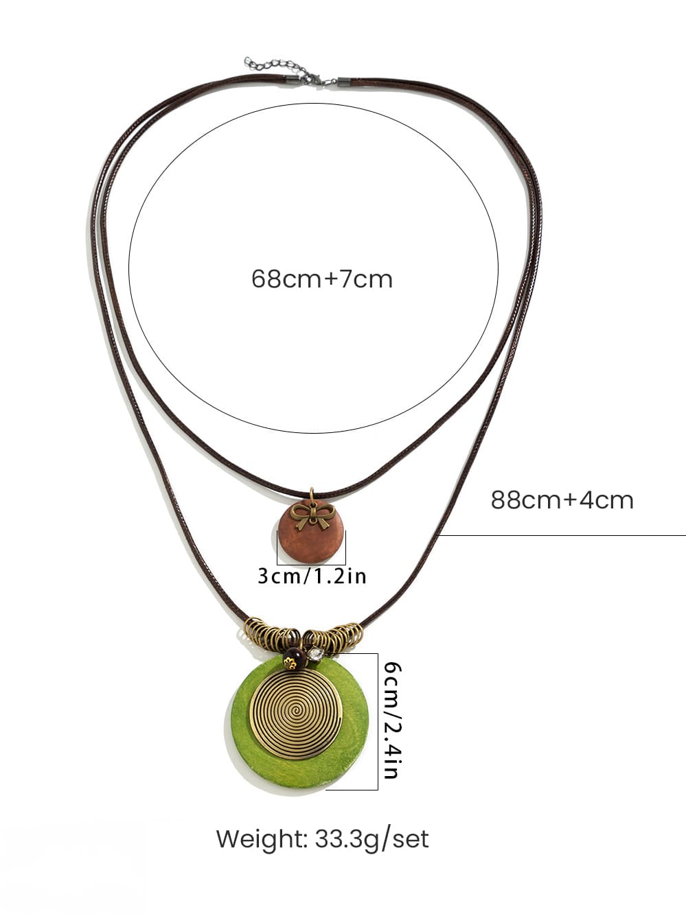 Collier long perlé disque en bois