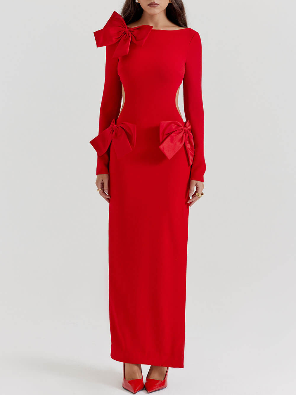 Robe longue rouge à nœud