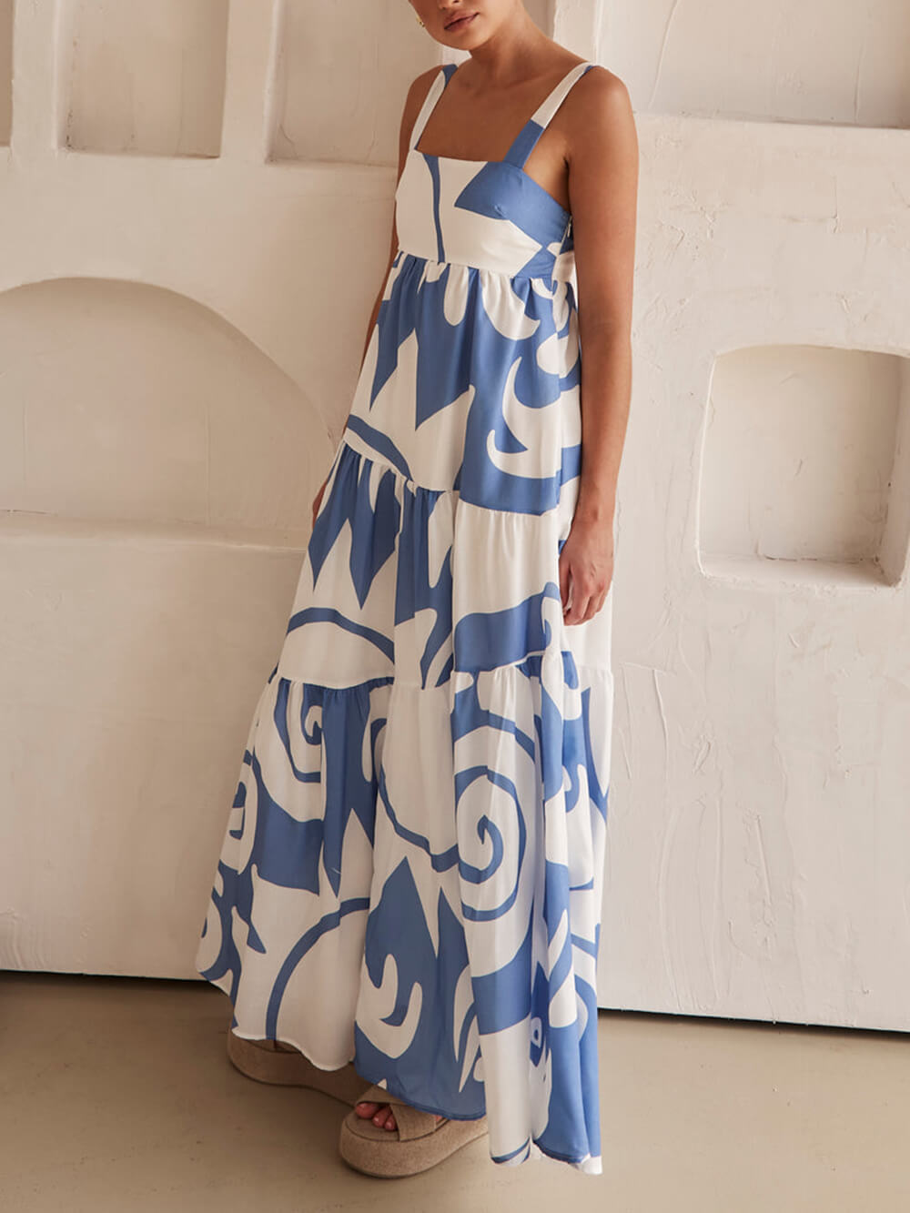 बोहेमियन जियोमेट्रिक प्रिंट मैक्सी ड्रेस
