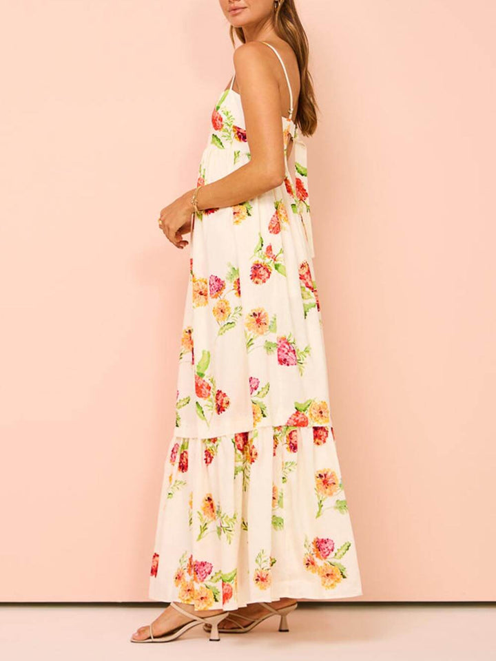 Vestido largo extra con espalda descubierta y estampado floral exclusivo