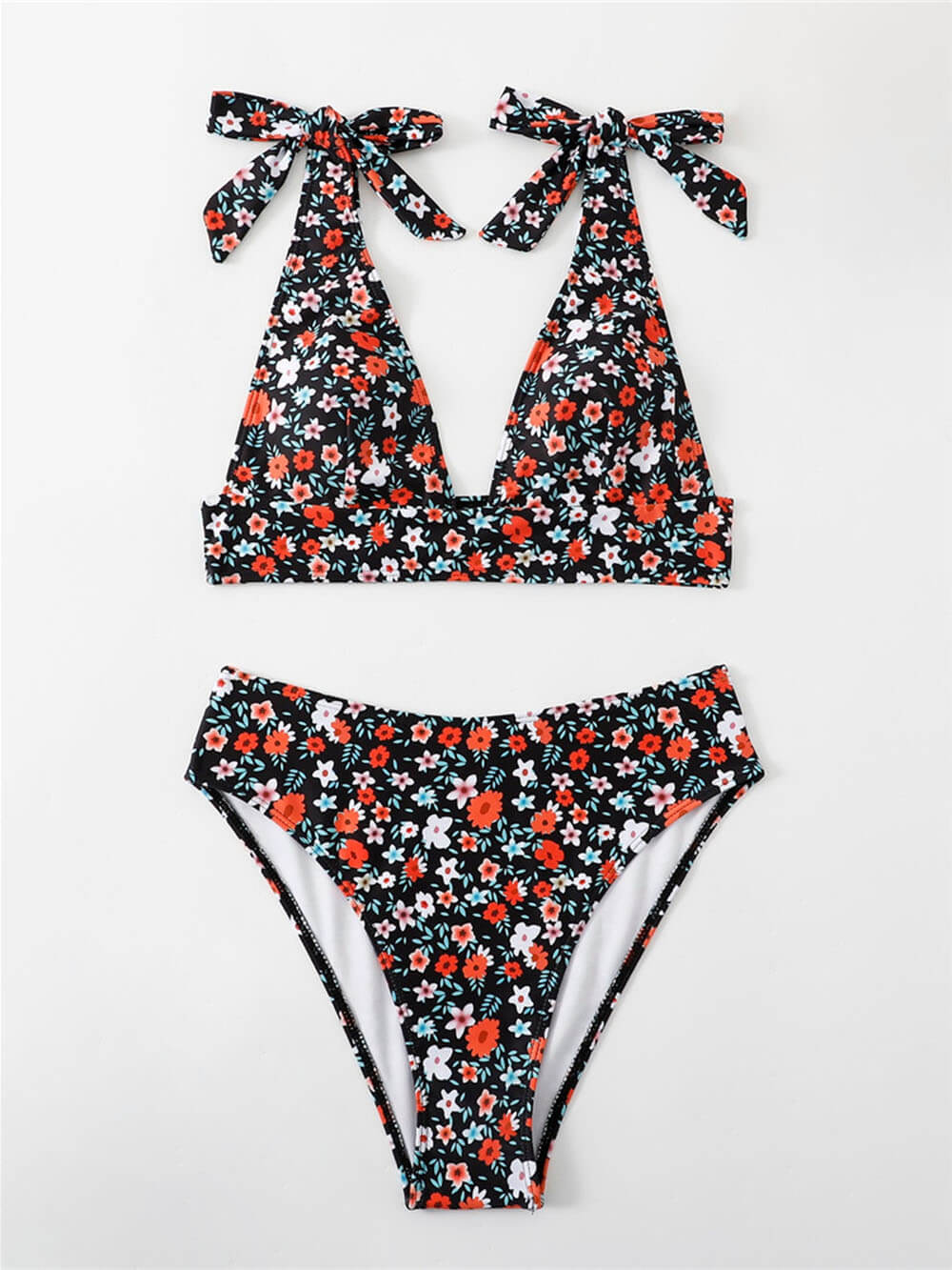 Sexy trykt floral bikinisett med stroppknapper