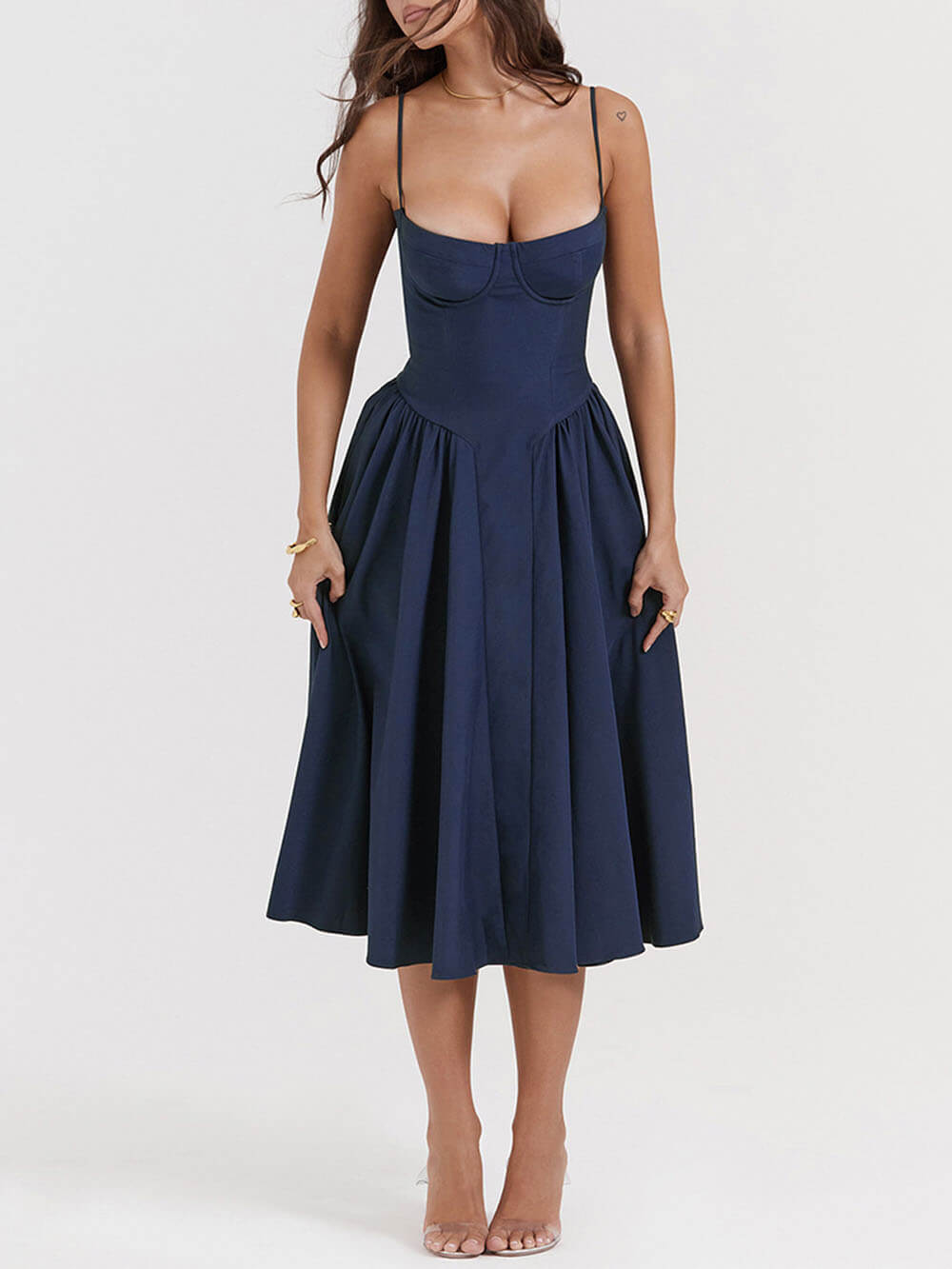 V-Hals Strapless Midi Kleed