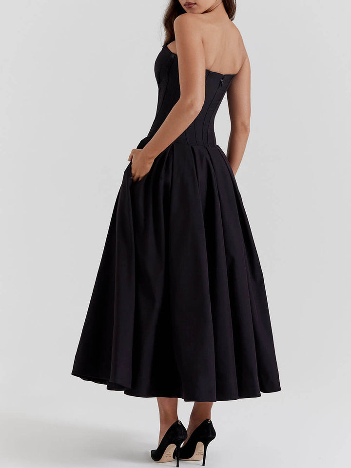 Schwaarz Strapless Midi Kleed