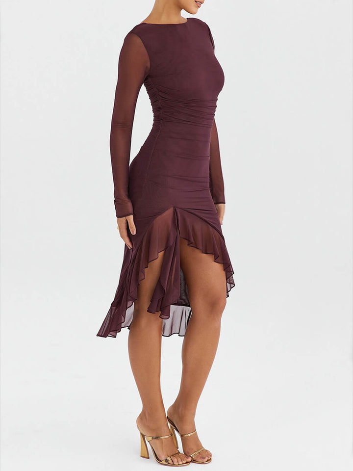 Wine Ruffle Midi-mekko