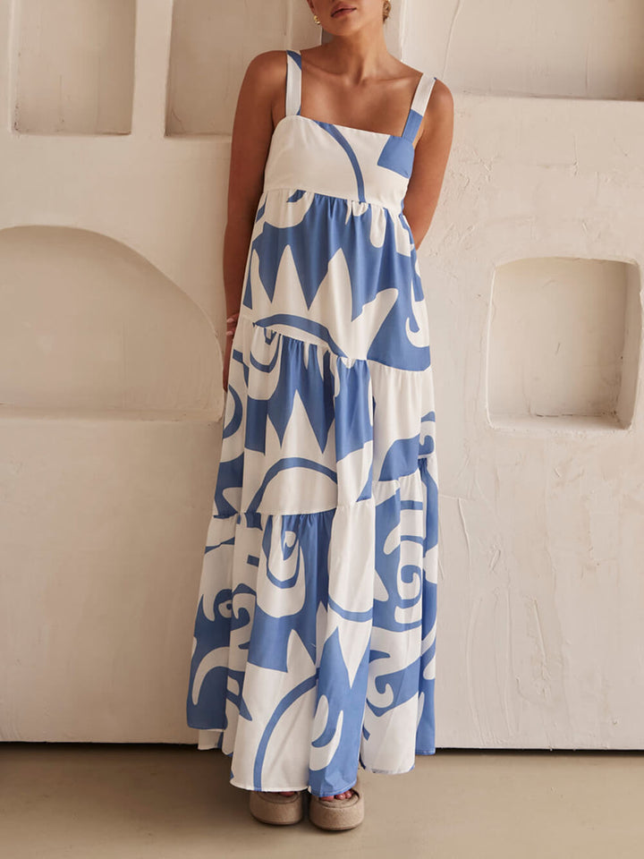 बोहेमियन जियोमेट्रिक प्रिंट मैक्सी ड्रेस