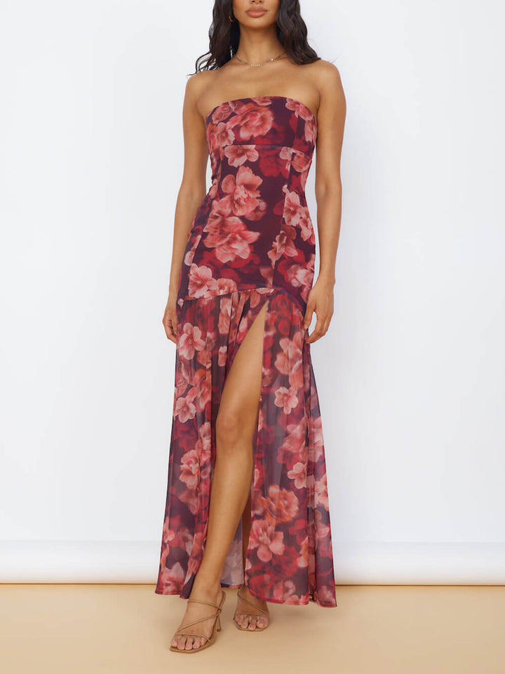 Floral Bandeau Slit Maxikjole