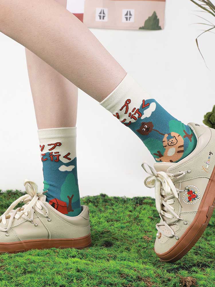 Niedliche Baumwollsocken mit Cartoon-Kitty-Muster